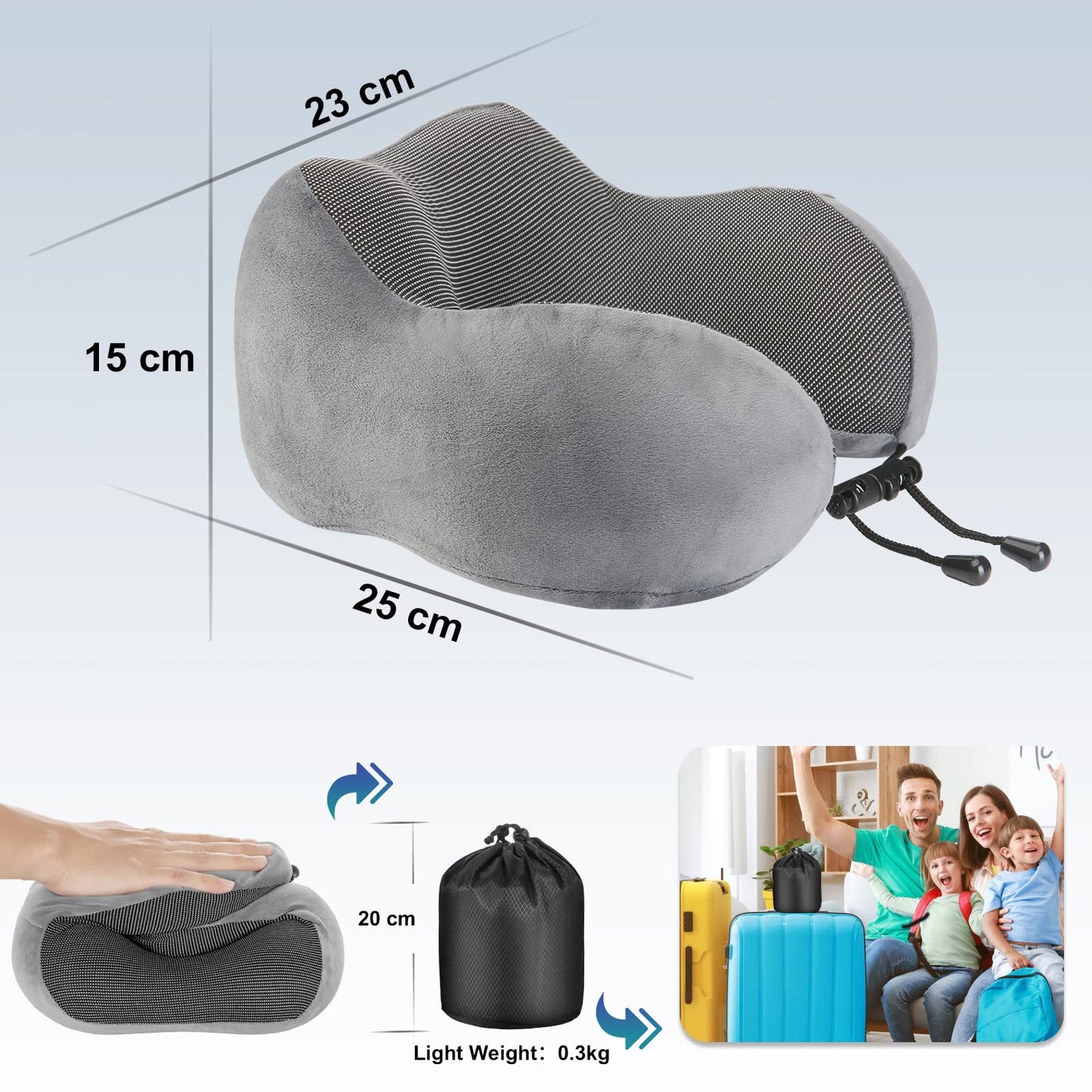 Eono Neck Pillow Memory Foam, Travel Pillow for Neck, Comfortable Neck and Head Support Pillow for Plane Cars Trains Office, Soft Flight Travel Cushion for Sleeping