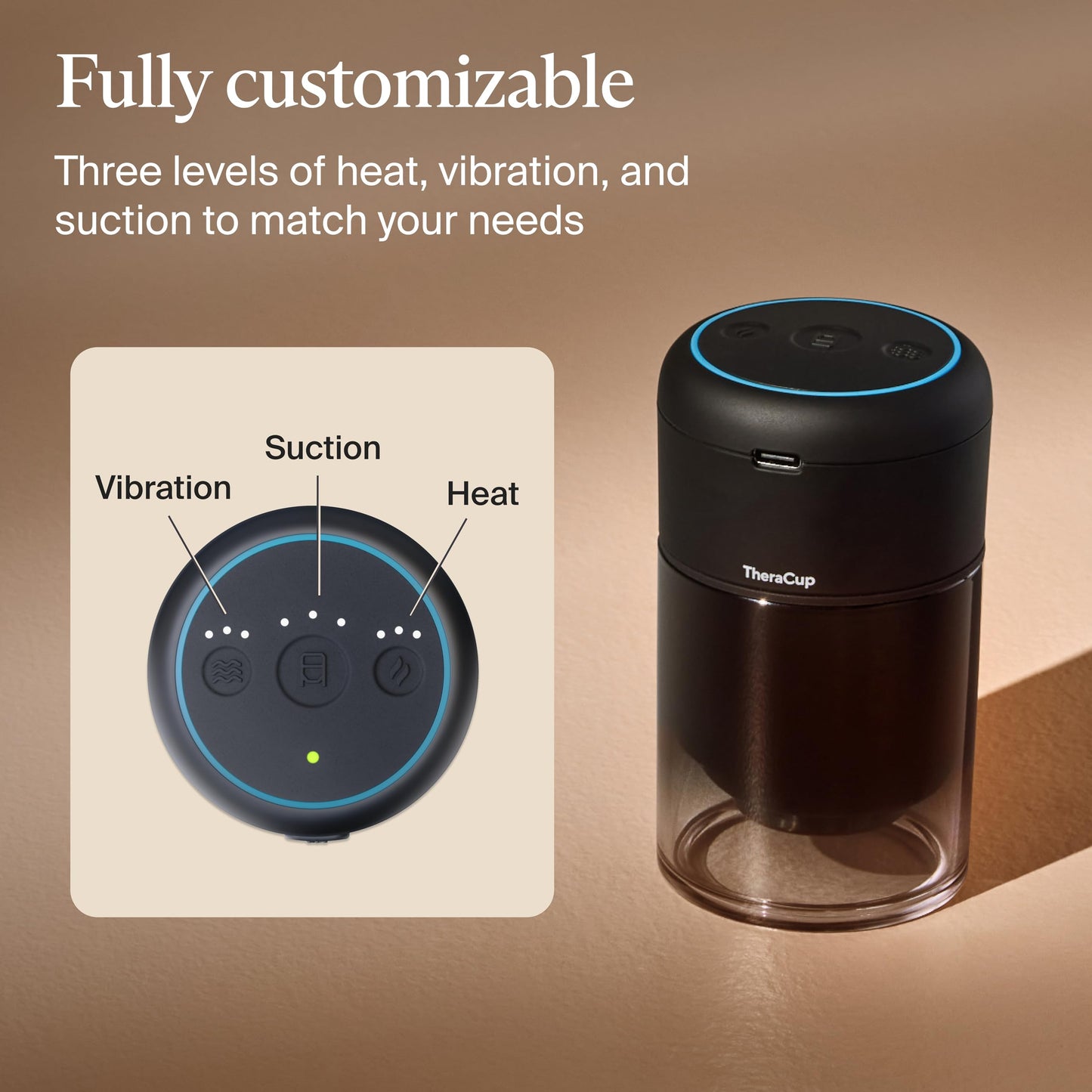 TheraCup Portable Cupping Massage Therapy for Localized Muscle Tension Relief and Blood Circulation in Back, Shoulders, Legs and Body - Smart Cupping Therapy with ThermaVibration Technology (Single)
