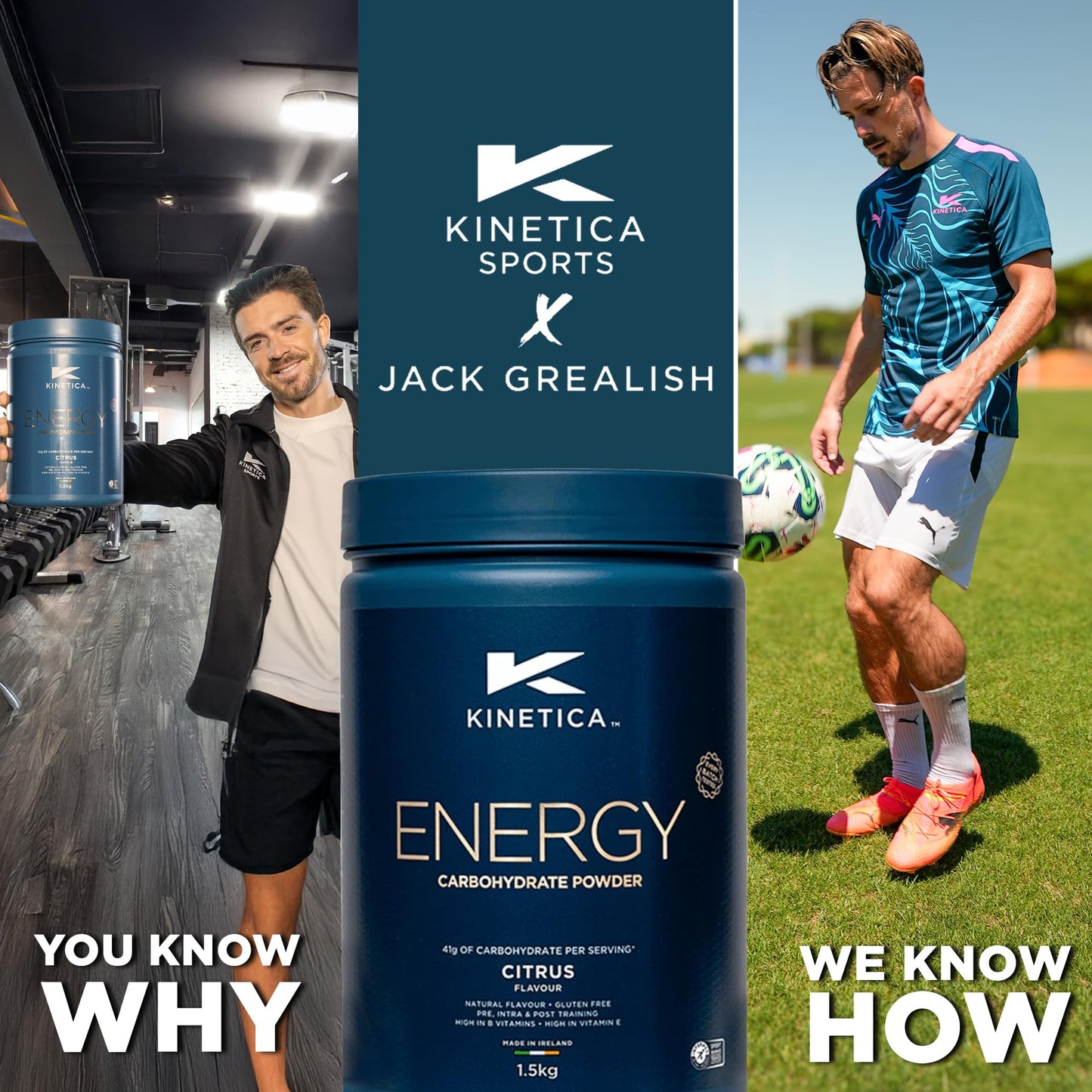 Kinetica Sports Energy Powder - Citrus Flavour | 41g Carbs/Serve, 30 Servings/1.5Kg | 3:1 Glucose to Fructose Ratio | High in Vitamin B1, B5, B6, B7, B12 | Instant Energy Carbohydrate Drink