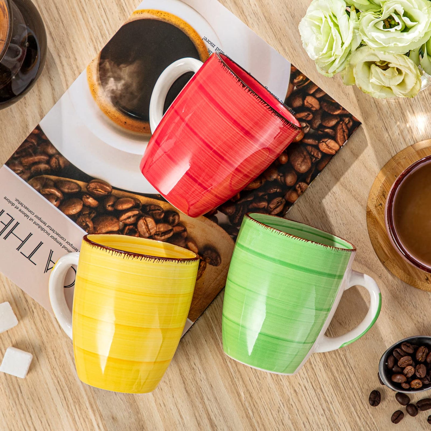 vancasso Bonita Mugs Set of 6, 360ml Stoneware Coffee Cup and Mug, Microwave & Dishwasher Safe Tea Cups, Large Mugs for Hot Drinks, Warm Color