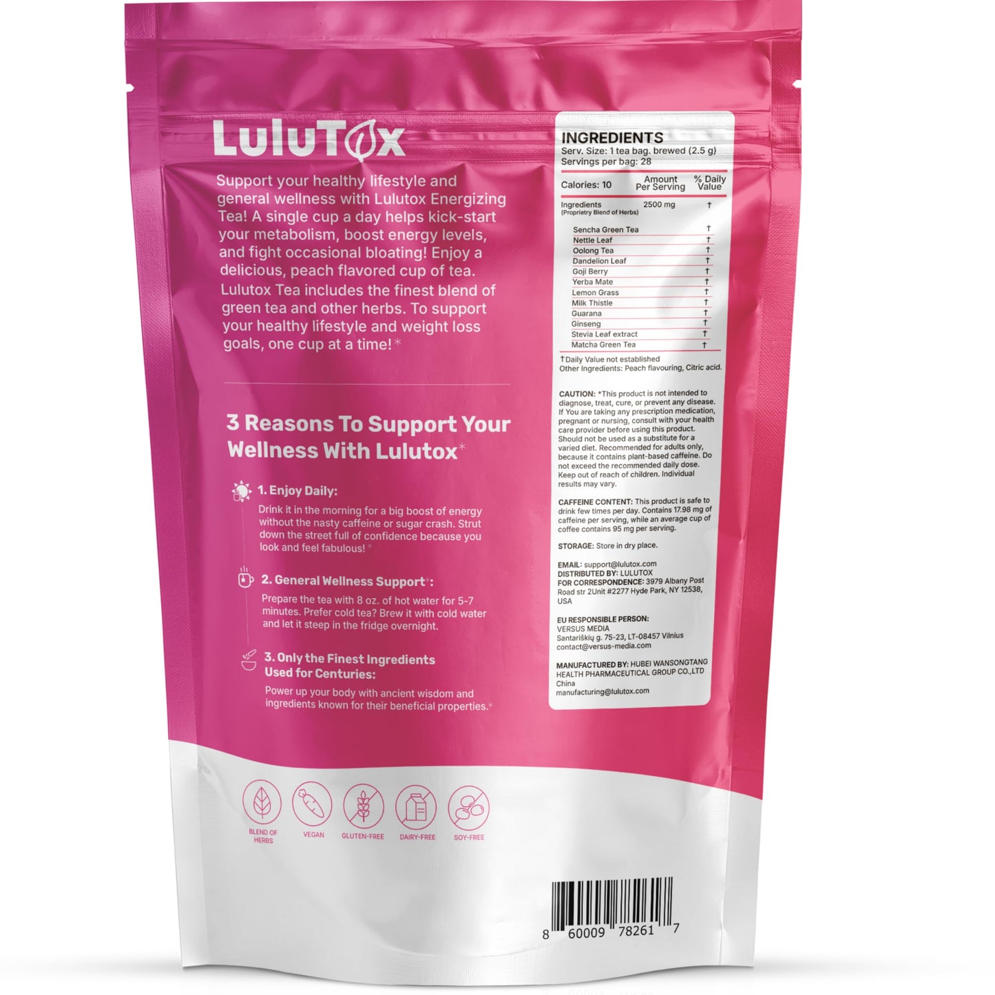 LULUTOX Original Detox Tea - Herbal Blend with Dandelion, Ginseng, and Ginger - Supports A Healthy Weight, Digestive Health - Vegan, All Natural, Laxative-Free - Peach Flavor (28 Servings)