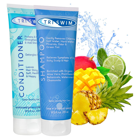 TRISWIM - Chlorine Removal Hair Care Bundle, After Swim Care Shampoo and Moisturizing Conditioner, Anti-Chlorine Hair Protection For Swimmers, Removes Green Tint, Vegan & Cruelty Free (251+251 ml)
