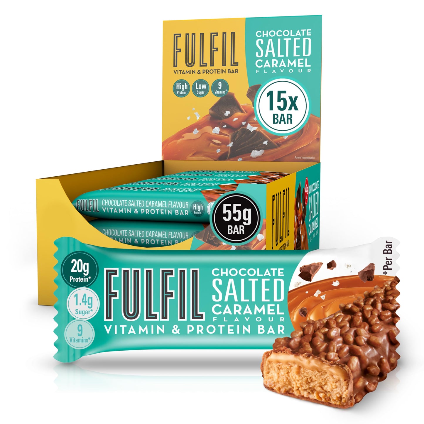 FULFIL Protein Bar Chocolate Salted Caramel – 15×55 g | TRYTLION