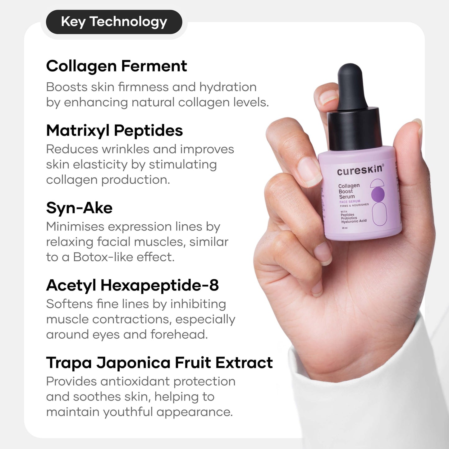 Cureskin Collagen Peptides for Women | Collagen Boost Hyaluronic Acid Serum | Plumps & Repairs with Hyaluronic Acid, Peptides and Probiotics
