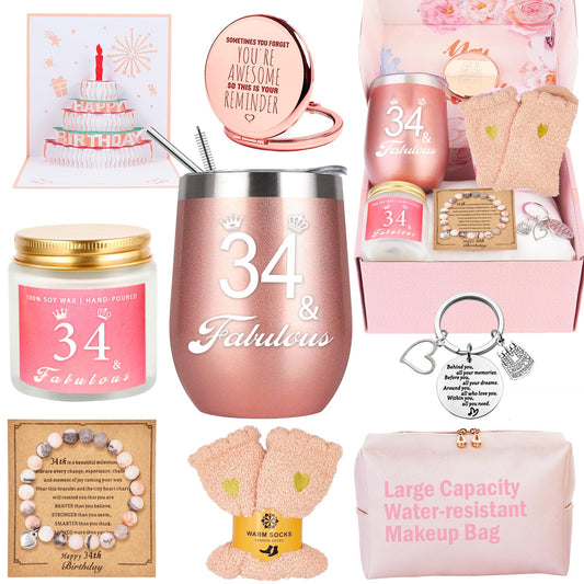 34th Birthday Gifts for Women Her, Happy 34 Year Old Birthday Decorations Gifts for Best Friends Wife Aunt Female Daughter Sister Her Coworker Bestie Women Unique