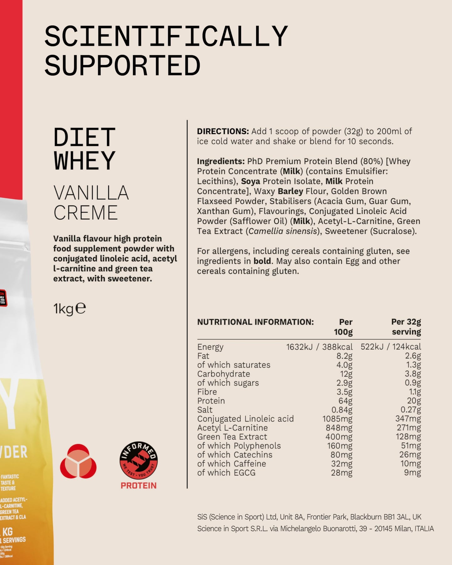 PhD Diet Whey Lean Protein Vanilla Crème 1 kg | TRYTLION