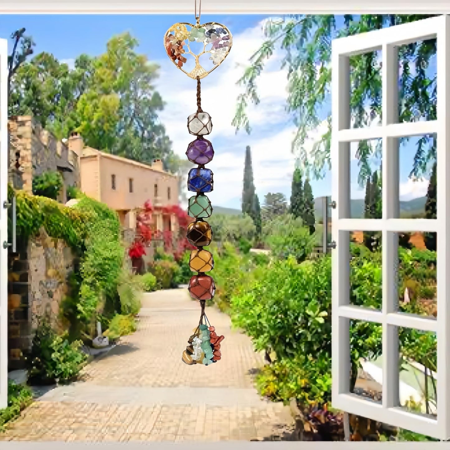 7 Chakras Crystals - Natural Gemstones for Women - Polished Tumbled Stones - Positive Energy - Spiritual Meditation - Hanging Ornament/Window Ornament/Feng Shui