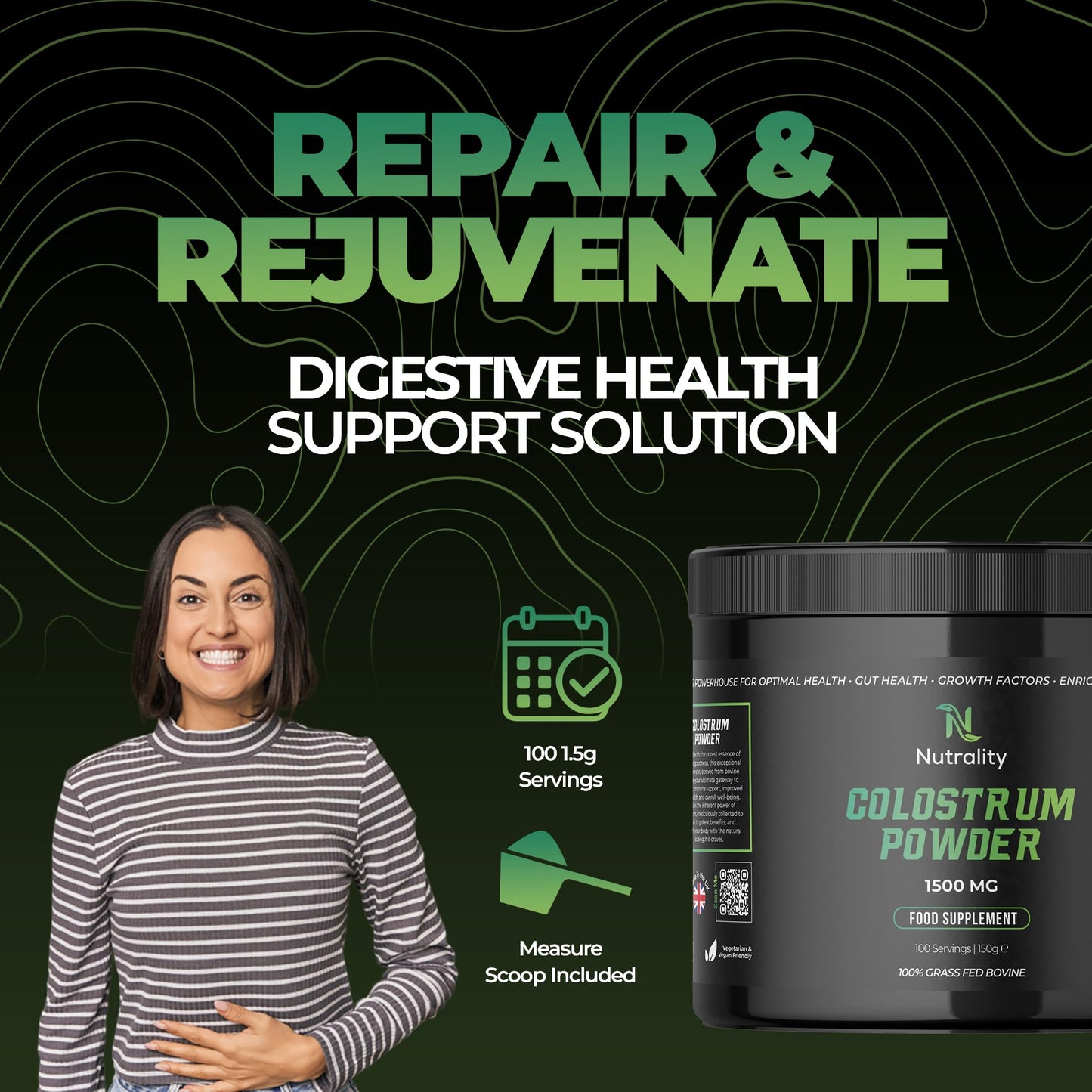 Nutrality 100% Bovine Colostrum Powder 1500mg | for Gut Health & Immune Support | Colostrum Supplement for Men & Women | Gut Health Supplements for Energy, Gut Repair & Human Parasite Detox
