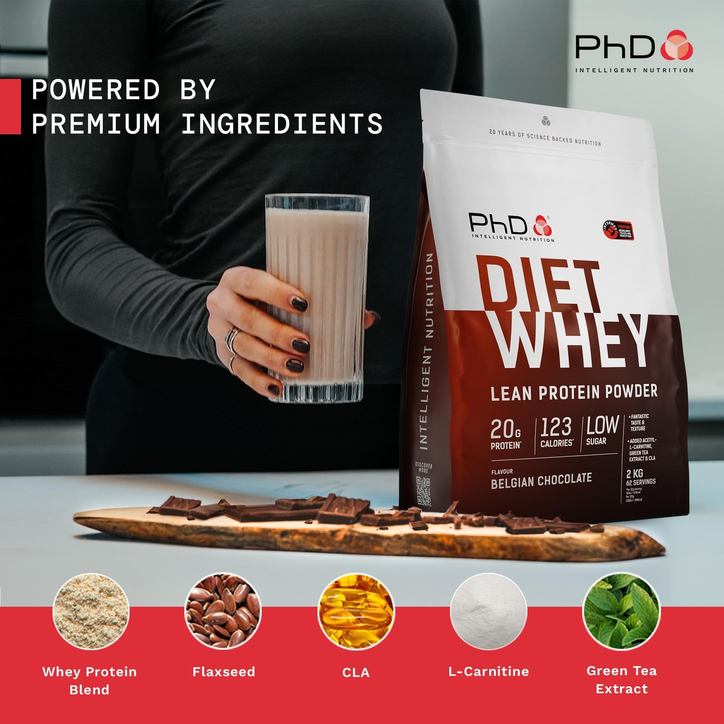 PhD Nutrition Diet Whey High Protein Lean Matrix, Belgian Chocolate Whey Protein Powder, High Protein, 80 Servings Per 2 kg Bag [Package May Vary]