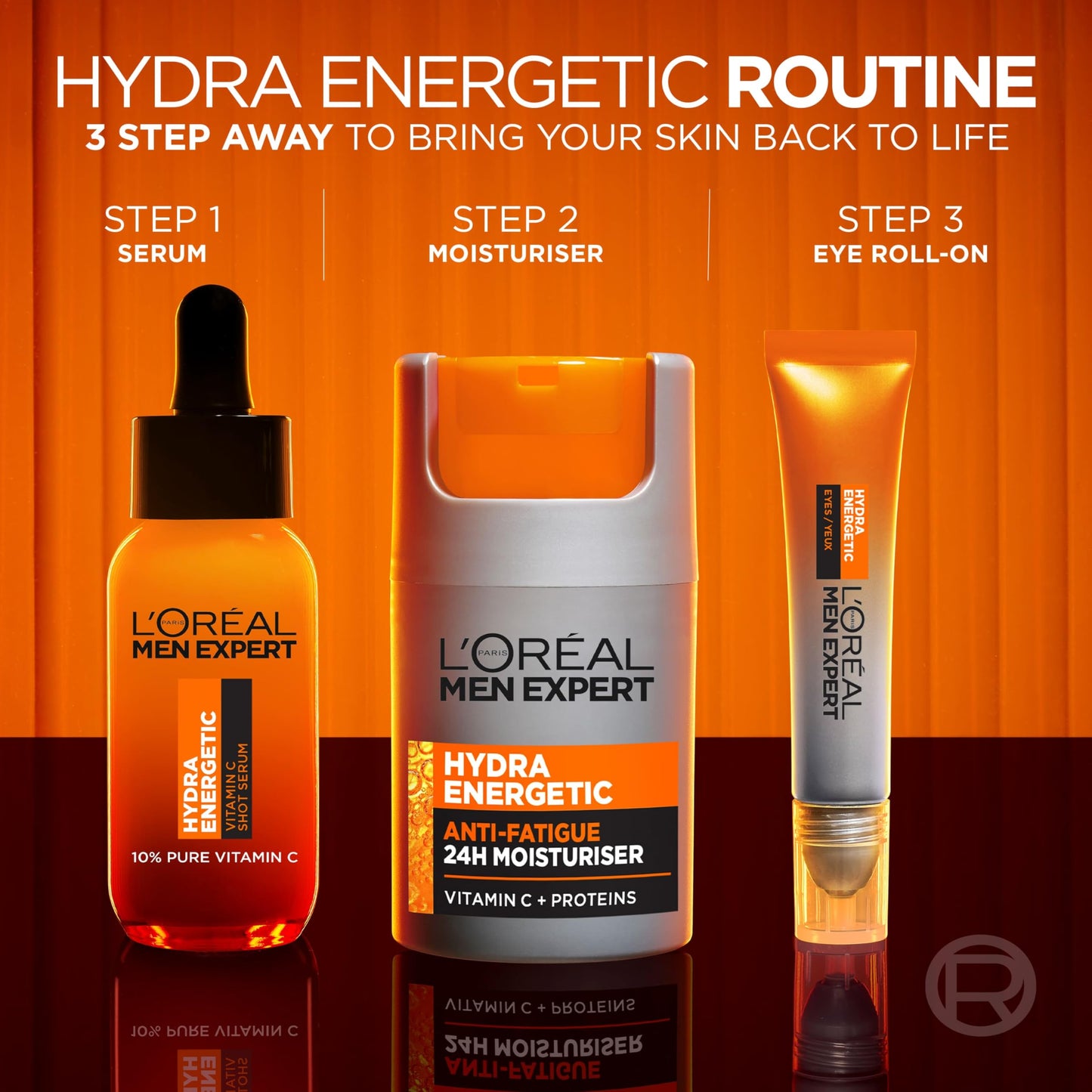 L'Oréal Men Expert Anti-Fatigue Moisturiser, Hydra Energetic Men's Moisturiser With Vitamin C* Fights Appearance of Dark Circles And Hydrates Skin - 50 ml