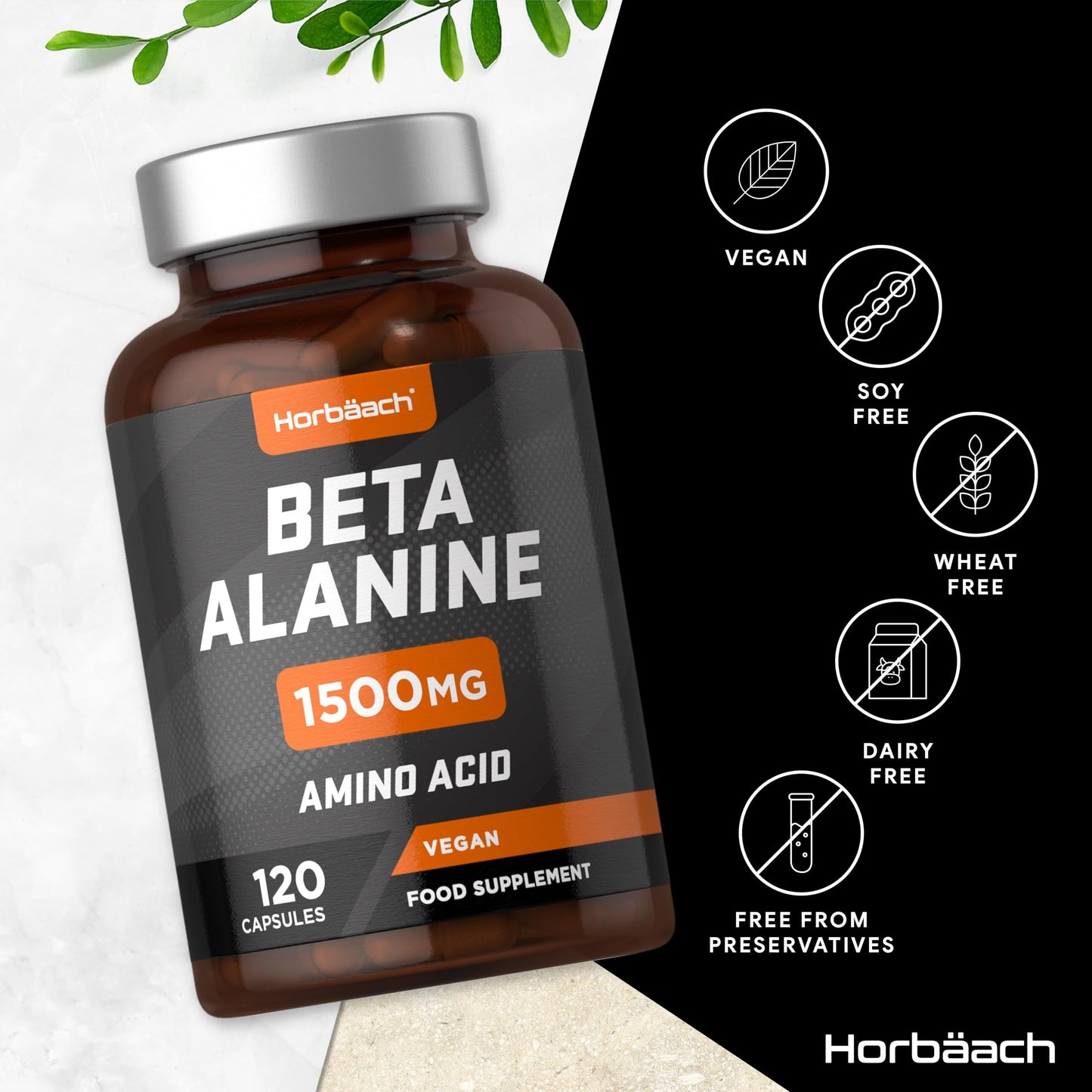 Beta Alanine 1500mg | 120 Vegan Capsules | Premium Amino Acid Supplement for Men & Women | by Horbaach