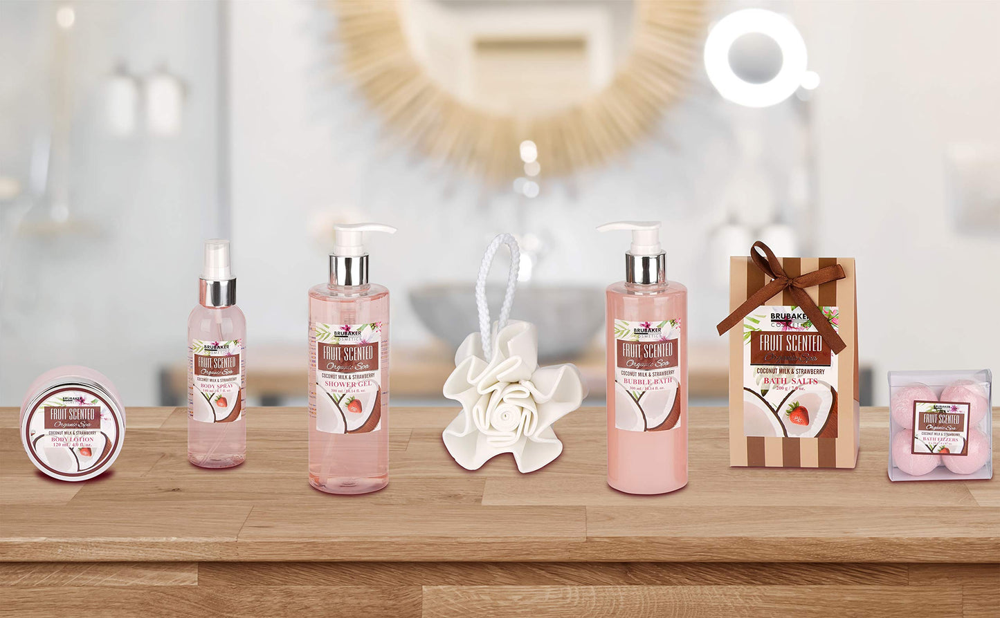BRUBAKER Cosmetics 'Coconut Milk & Strawberry' 10-Pieces Bath Gift Set in Vintage Tub