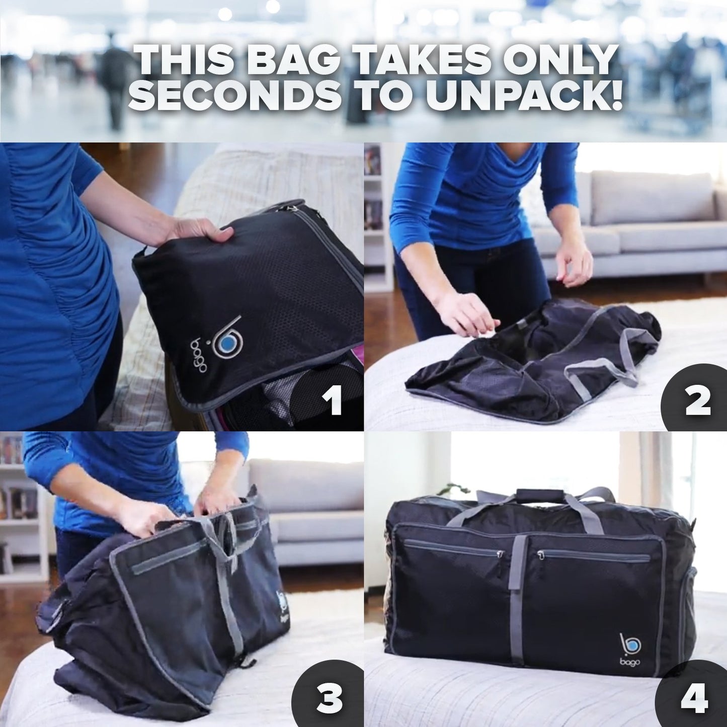 bago Holdall Bags for Men & Women - 40L Spacious Holdall Bag with Shoe Compartment - Save Time & Travel The World in Style & Convenience - Durable, Lightweight & Foldable Duffle Bag (SnowDepPurple)