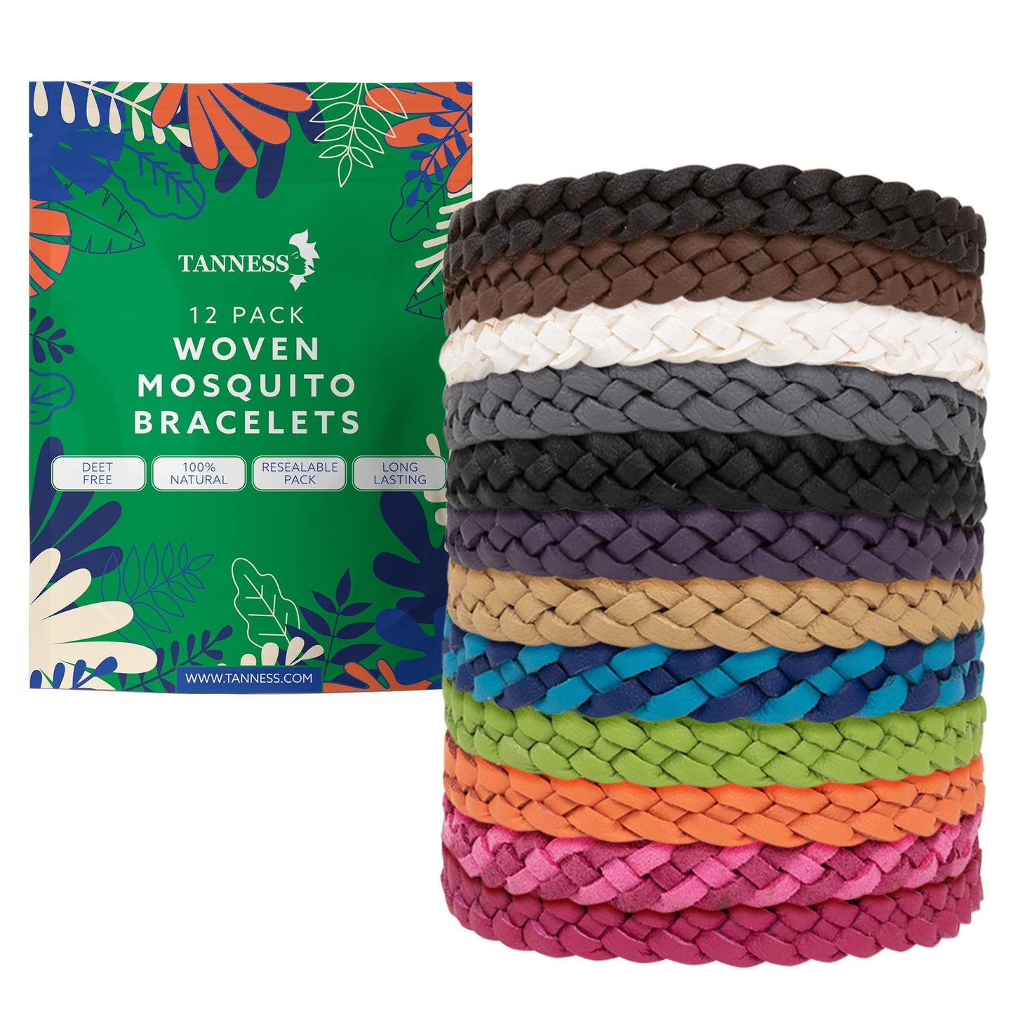 Tanness 12 Pack Mosquito Repellent Bracelet - Non-Toxic Insect Repellent Bands, Deet-Free Bug & Flea Repellent for Kids & Adults - Waterproof Travel Essentials, 250 Hours Protection