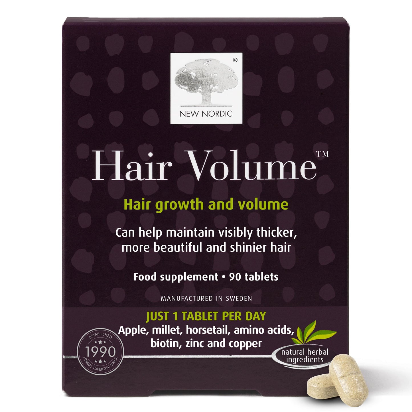 New Nordic Hair Volume 90 Tablets - Clinically Proven Hair Growth Vitamins - Biotin, Zinc & Apple - Visibly Thicker & Shiny Hair - for Women & Men