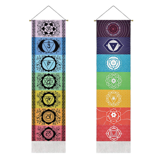Yugarlibi 2 Pack Chakra Wall Hanging with Tassels, Meditation Yoga Tapestry, Mandala Wall Tapestry for Bedroom and Living Room - 130x32cm