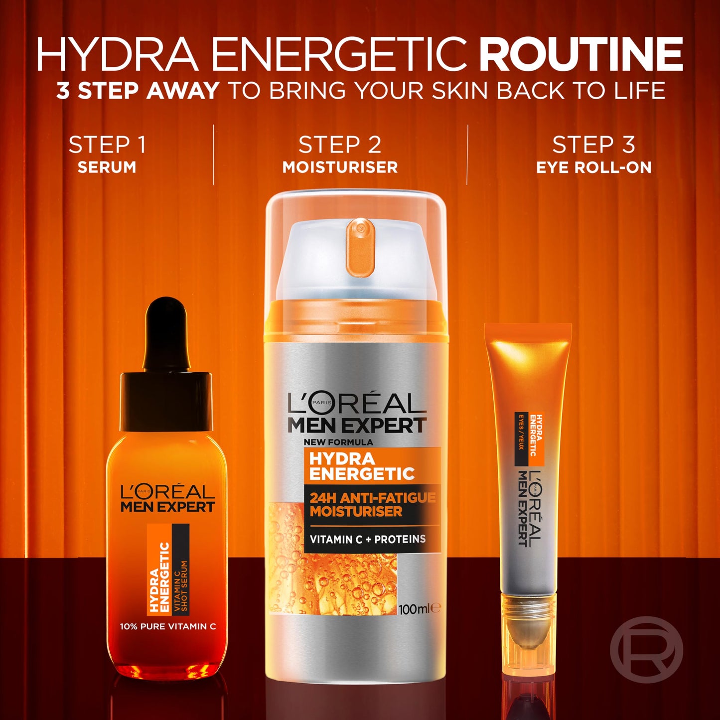 L'Oreal Men Expert Anti-Fatigue Moisturiser, Hydra Energetic Men's Moisturiser With Vitamin C*, Helps Fight Of Appearance of Dark Circles And Intensively Hydrates Skin, [100ml]