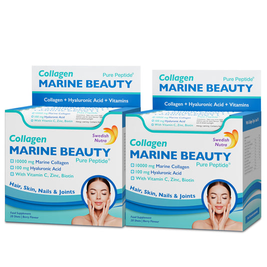 Swedish Nutra - Marine Beauty Shots - 2 Boxes, 40 Day Supply I 10000 mg Hydrolyzed Marine Collagen (Type I & III) I Skin, Hair & Nails I Higher Absorption