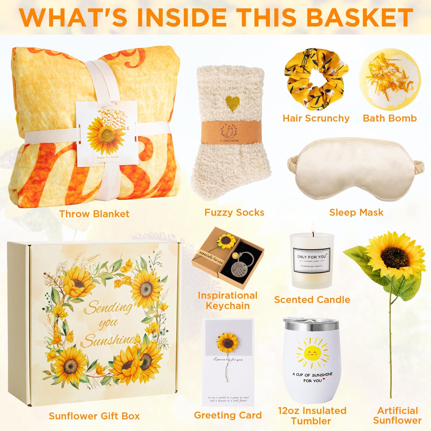 Sunflower Pamper Gifts for Women,Birthday Gift Set Self Care Package Relaxation Spa Bath Box for Mother, Get Well Soon Gift Baskets for Her, Hamper Gift for Women, Friend, Sister, Mom with Blanket