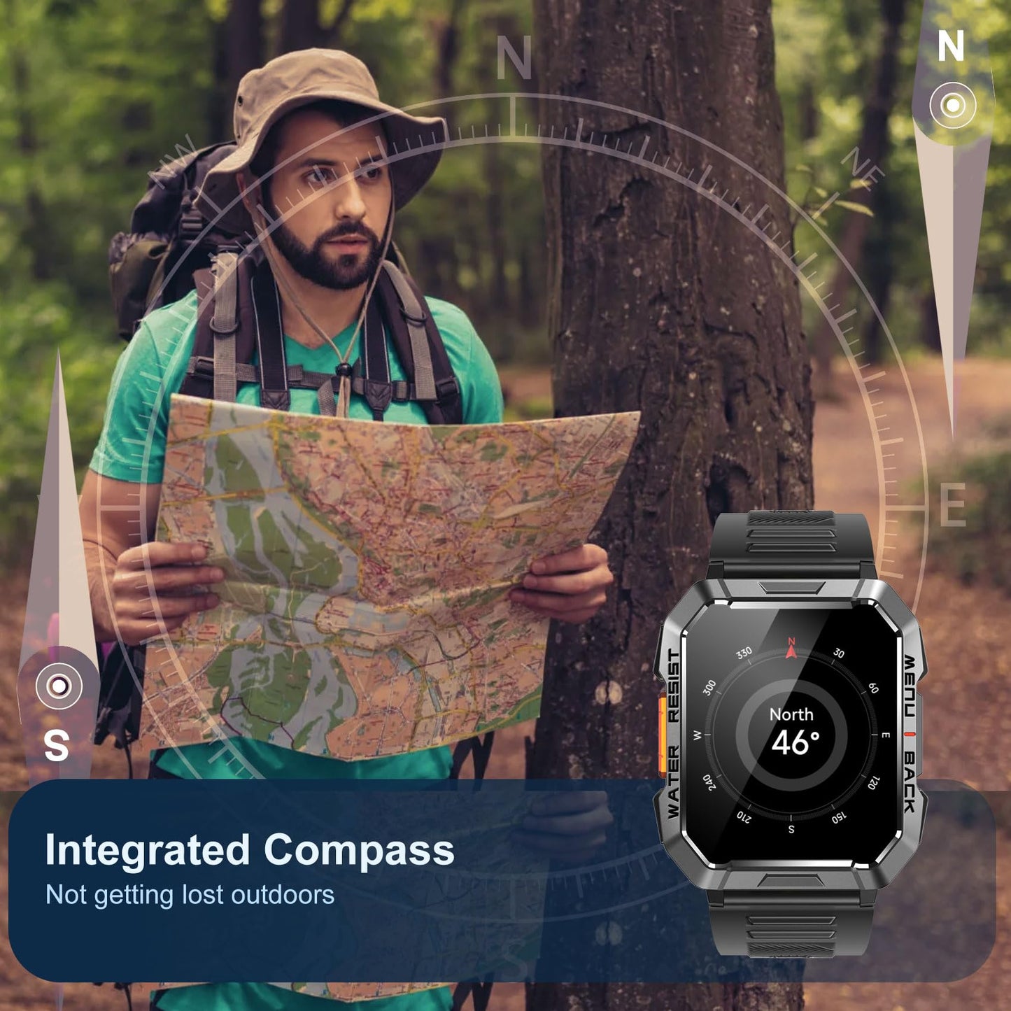 Blackview Military Smart Watch for Men - Answer/Make Calls, 2.01" Outdoor Sports Fitness Tracker with 900mAh Battery/Flashlight/Compass/Heart Rate/SpO2/Sleep, 120+ Sports Smartwatch for Android iOS