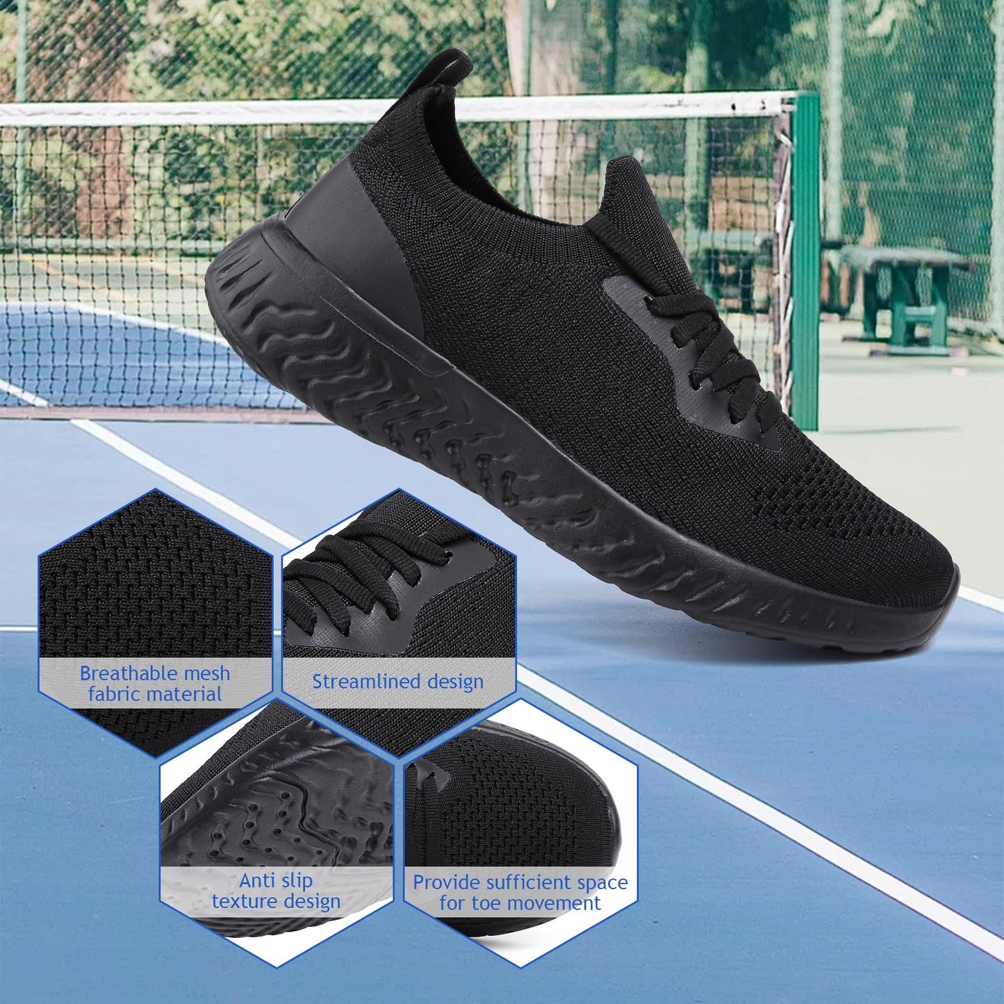 Womens Trainers Running Walking Shoes Tennis Sport Sneakers Ladies Ligthweight Gym Athletic Fitness Jogging Mesh Slip On Shoes Casual Fashion Comfortable Outdoor Flat Shoes Black