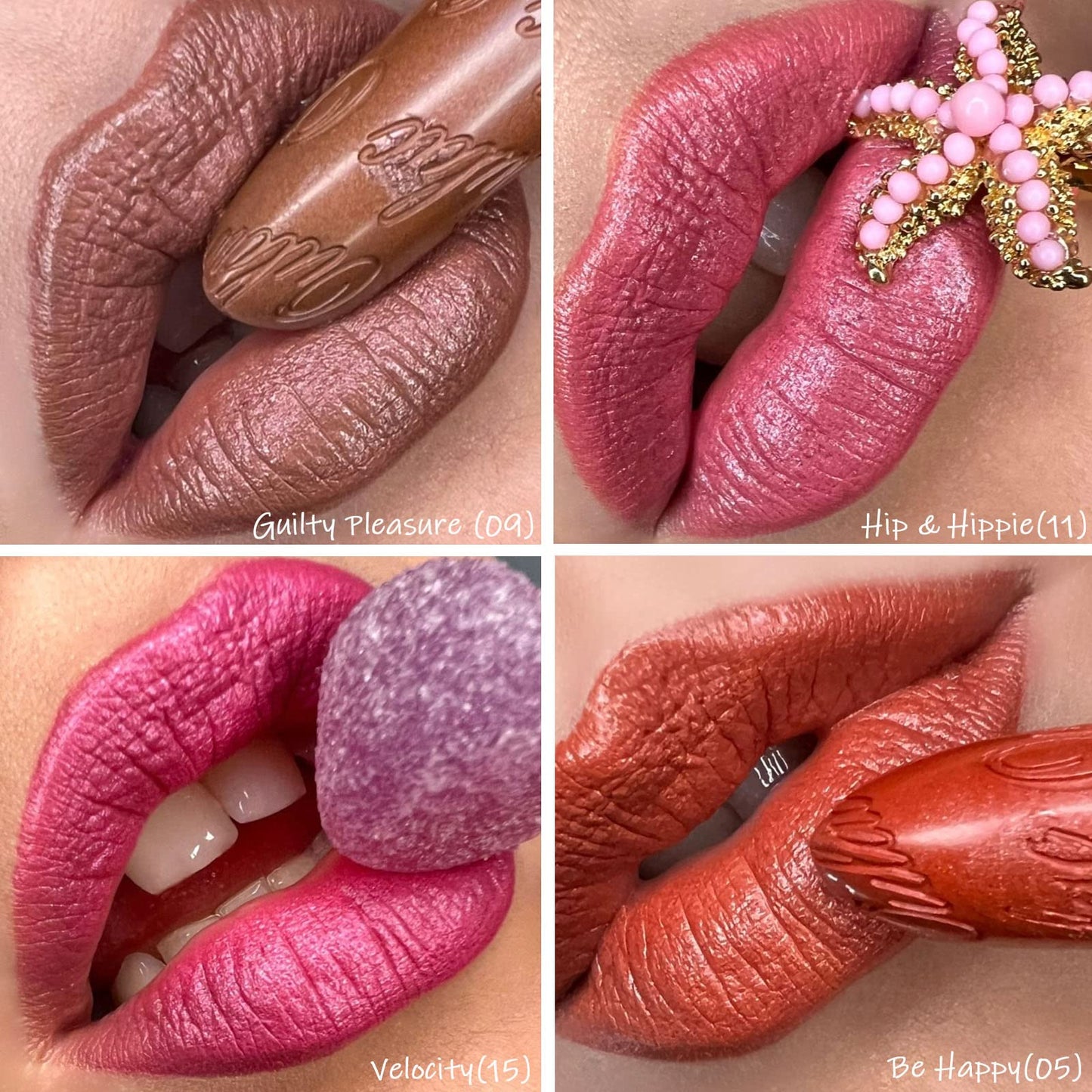 OULAC Metallic Shine Glitter Lipstick, Pink High Impact Lipcolor, Lightweight Soft and Ultra Hydrating, Long Lasting, Vegan & Cruelty-Free, Full-Coverage Lip Color 4.3 g/0.15 HIP & HIPPIE(11)