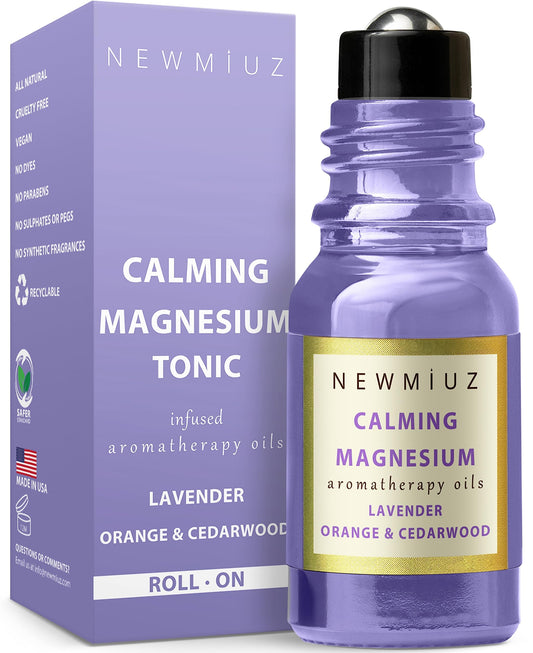 Calm Magnesium Roller Lavender Orange Cedarwood Essential Oil Roll On Blend Calming Aromatherapy Stick Self Care Products Relaxation Stress Relief Gifts for Women Destress Perfect Stocking Stuffers