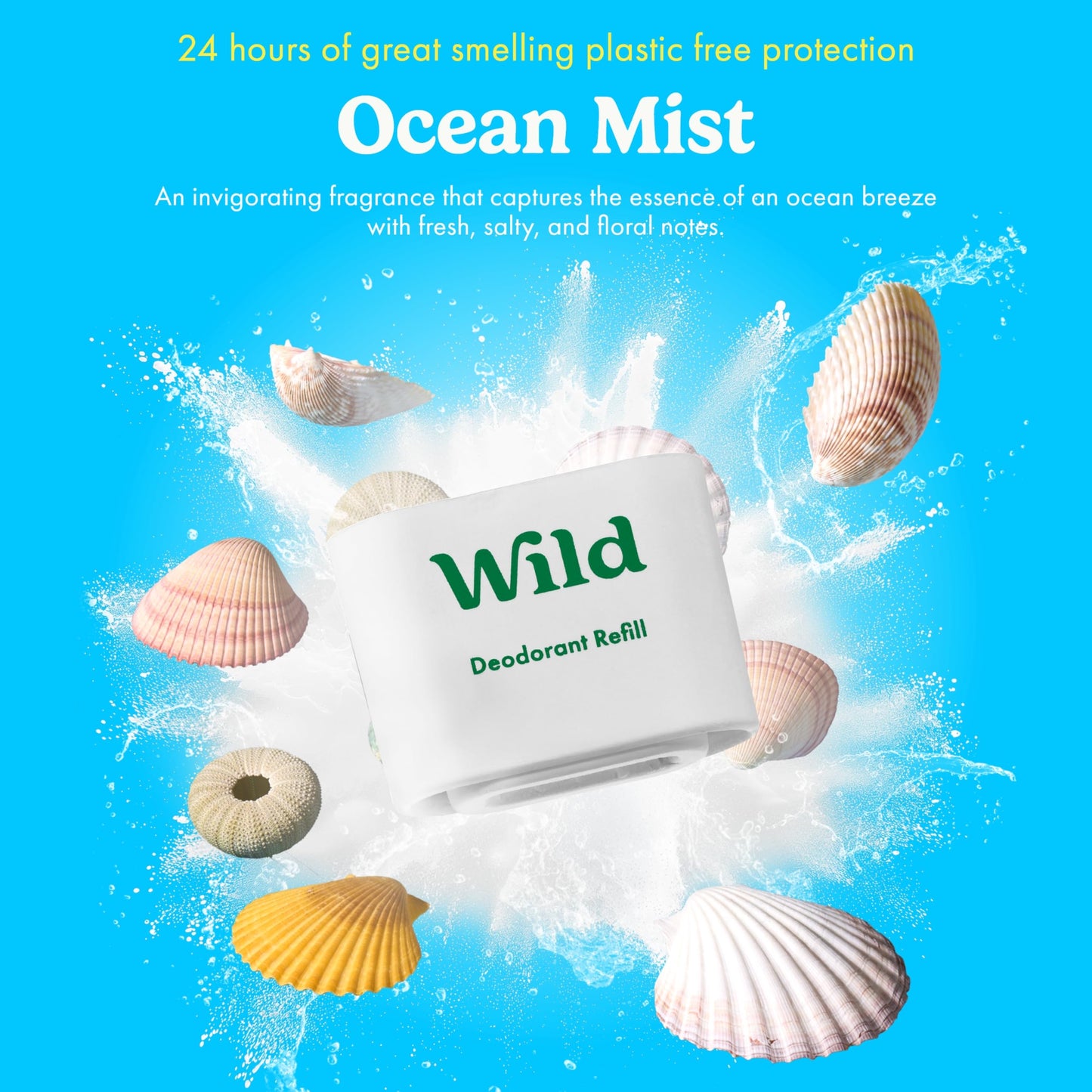 Wild - Mens Natural Refillable Deodorant Starter Kit - Black Case with Fresh Cotton & Sea Salt, Ocean Mist & Thunderstorm Scents - Long Lasting Protection - Aluminium Free - Vegan & Eco-Friendly