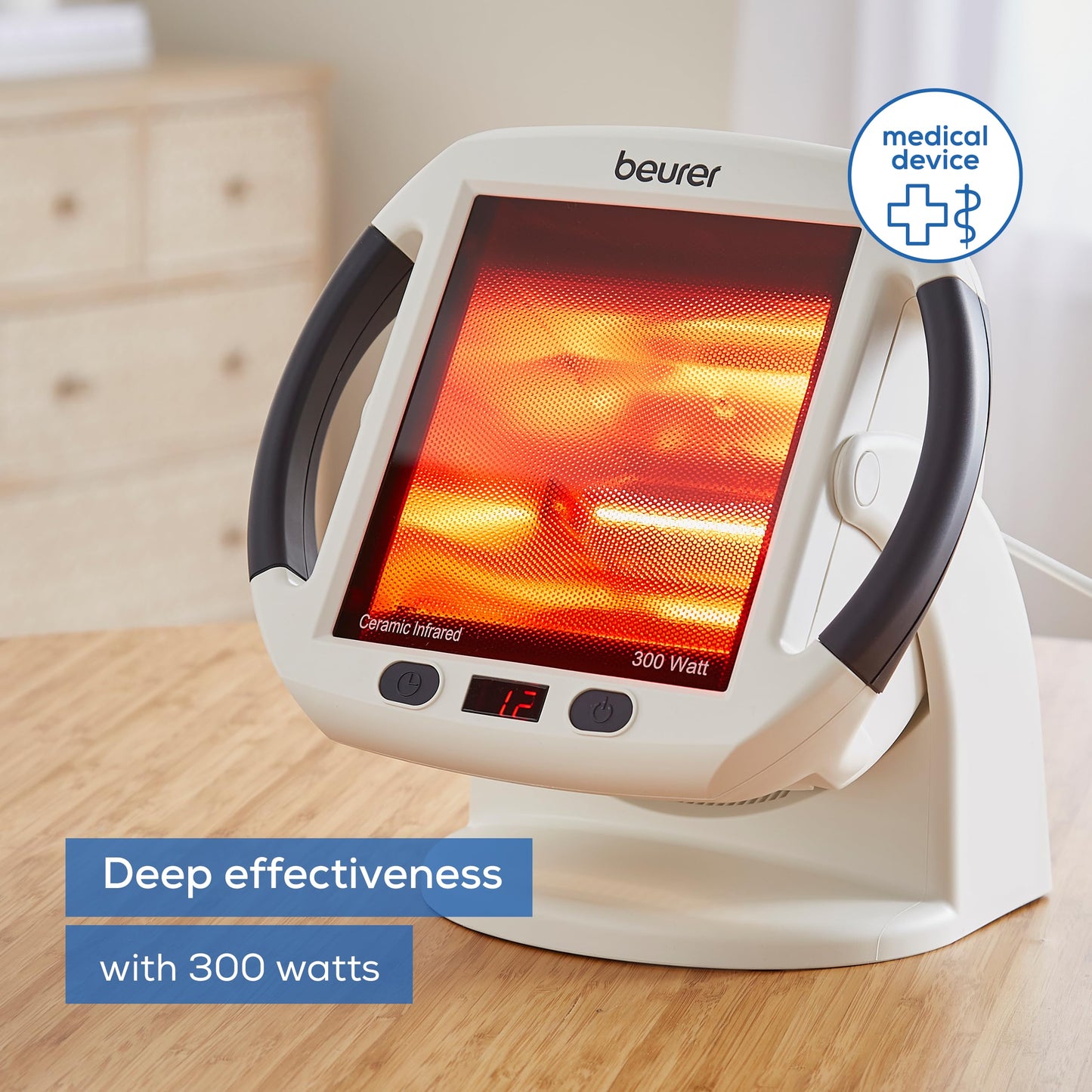 Beurer IL50 Infrared Heat Lamp, Soothing Heat For Colds And Muscle Tension, Infrared Light Therapy with 300 watts, Improves Blood Circulation, 100% UV Blocker, Medical Device