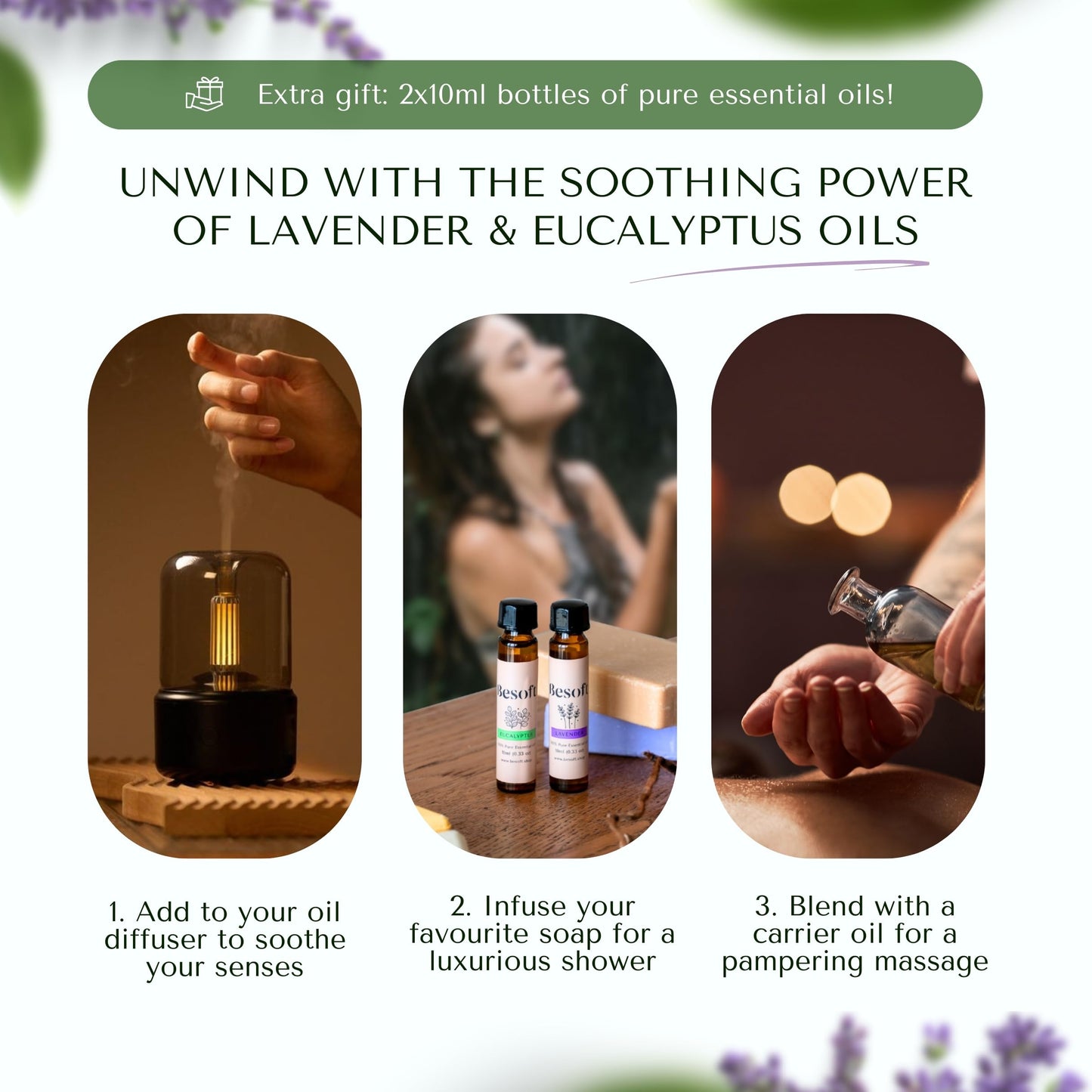 Besoft Shower Steamers Aromatherapy Set - 8 Shower Bombs with 2 Lavender and Eucalyptus Essential Oils | Gifts for her and Relaxation Gift for Woman | Gift Set