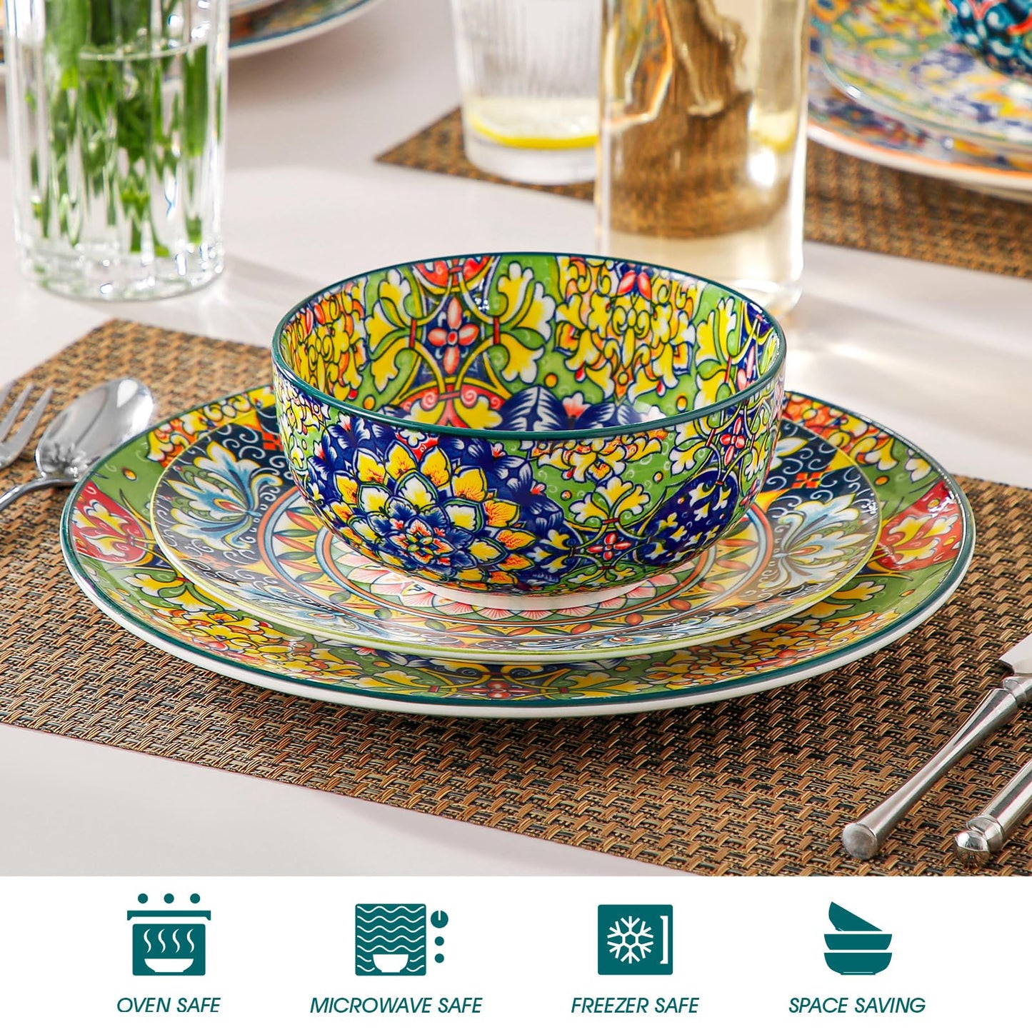 vancasso SIMI 28 oz Cereal Bowls Set of 6, Ceramic Soup Bowls, Dishwasher & Microwave Safe, Serving Bowls with Double-Sided Pattern for Cereal, Soup, Oatmeal, Ice Cream, Salad