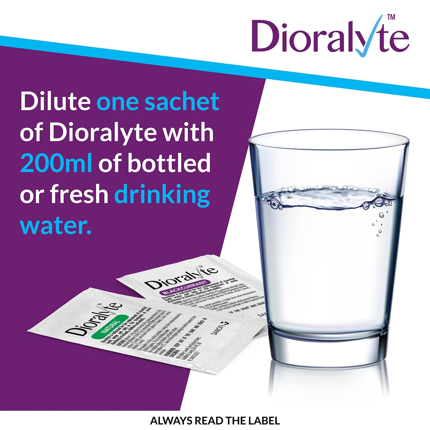 Dioralyte - Fast and Effective Supplement Treatment for Reducing Dehydration and Replacing Electrolytes (mineral salts) of Lost Body Water and Salts- Blackcurrant Flavour - 6 Sachets