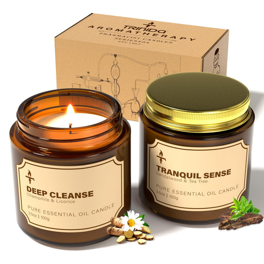 TRINIDa Scented Candles for Living Room, 2 Pack 3.5oz Soy Wax Candles for Home Scented, Deep Cleanse & Tranquil Sense Aromatherapy Candle Gift Set, Relaxation Gifts for Women