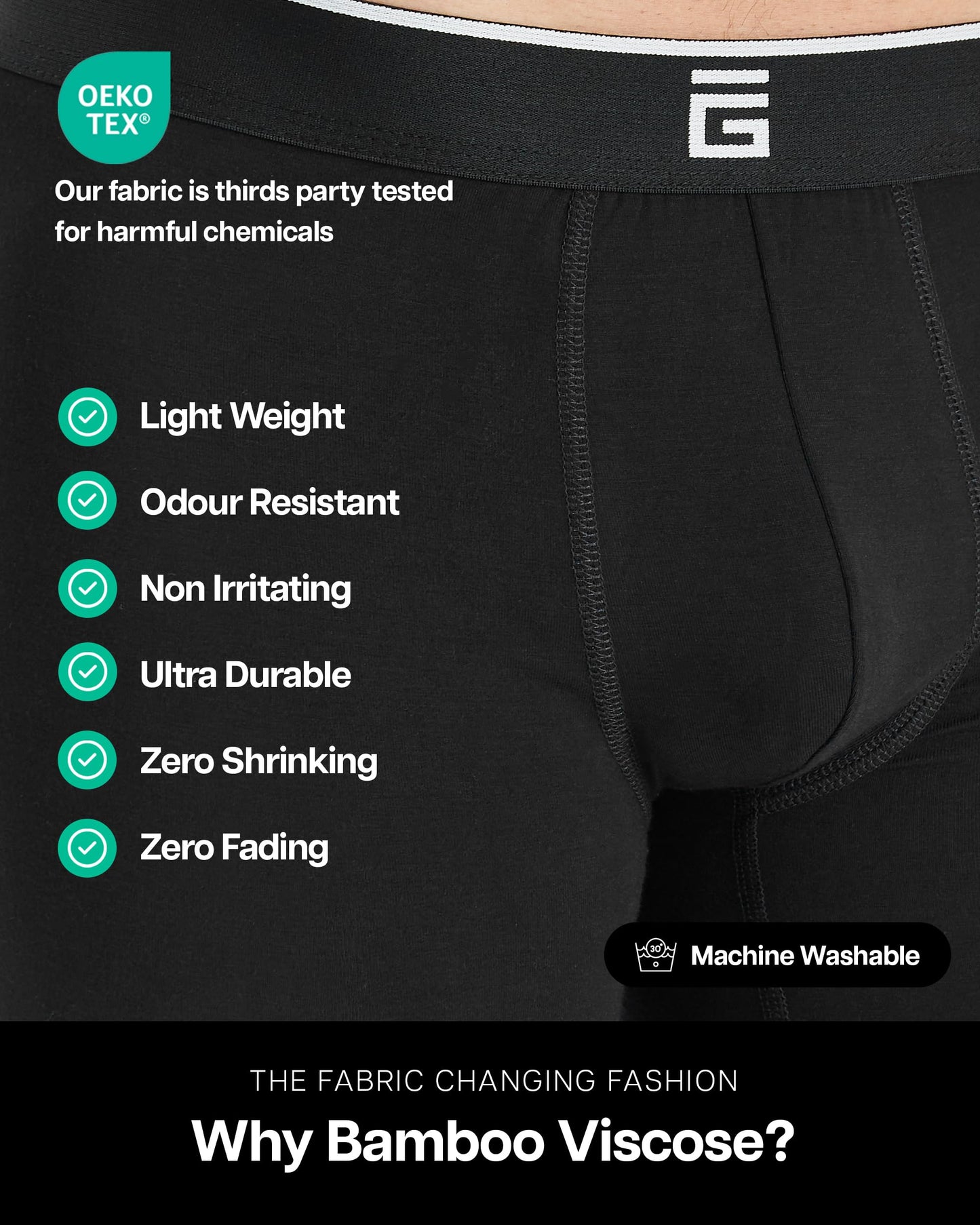 Giovici Mens Boxers Bamboo Anti Chafing Soft Comfortable Boxer Briefs Longer Leg - Boxer Shorts Multipack - Moisture Wicking Technology (3 Pack, Black, L)