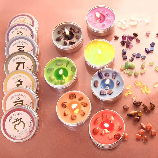 Inspireyes Crystal Scented Candles Gift Set for Women, Meditation 7 Chakra Candles Set, Spiritual Healing Candles for Yoga, Cleansing, Manifesting, Relaxation