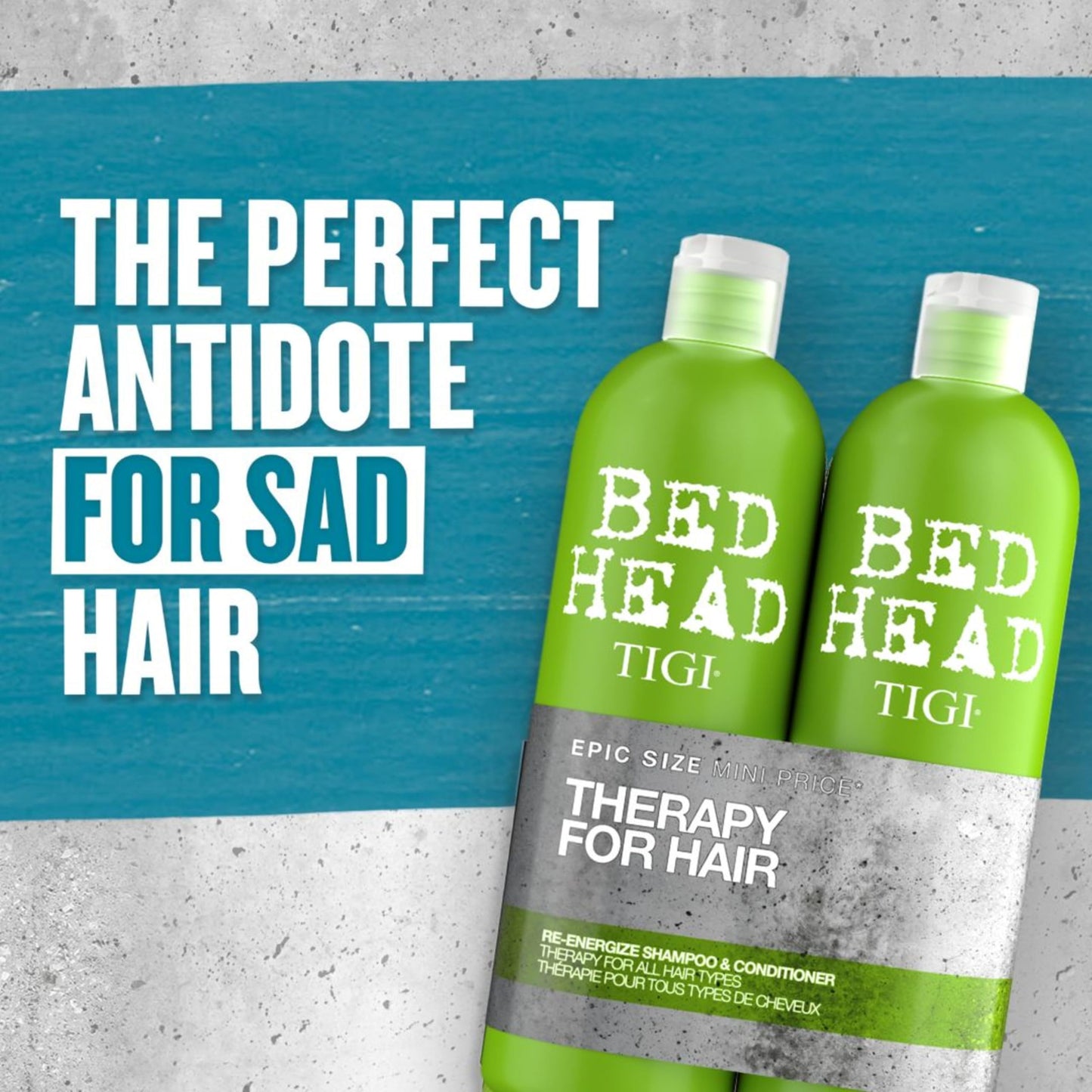 Bed Head by TIGI - Re-Energise Shampoo and Conditioner Set - Deep Cleansing And Conditioning Professional Hair Treatment - Ideal For All Hair Types - 2x750ml