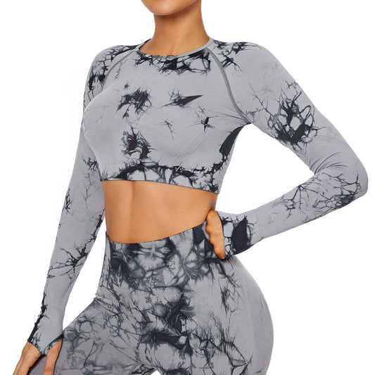 Yaavii Seamless Long Sleeve Gym Top for Women Workout Round Neck Crop Top Fitness Sports T Shirts with Thumb Hole
