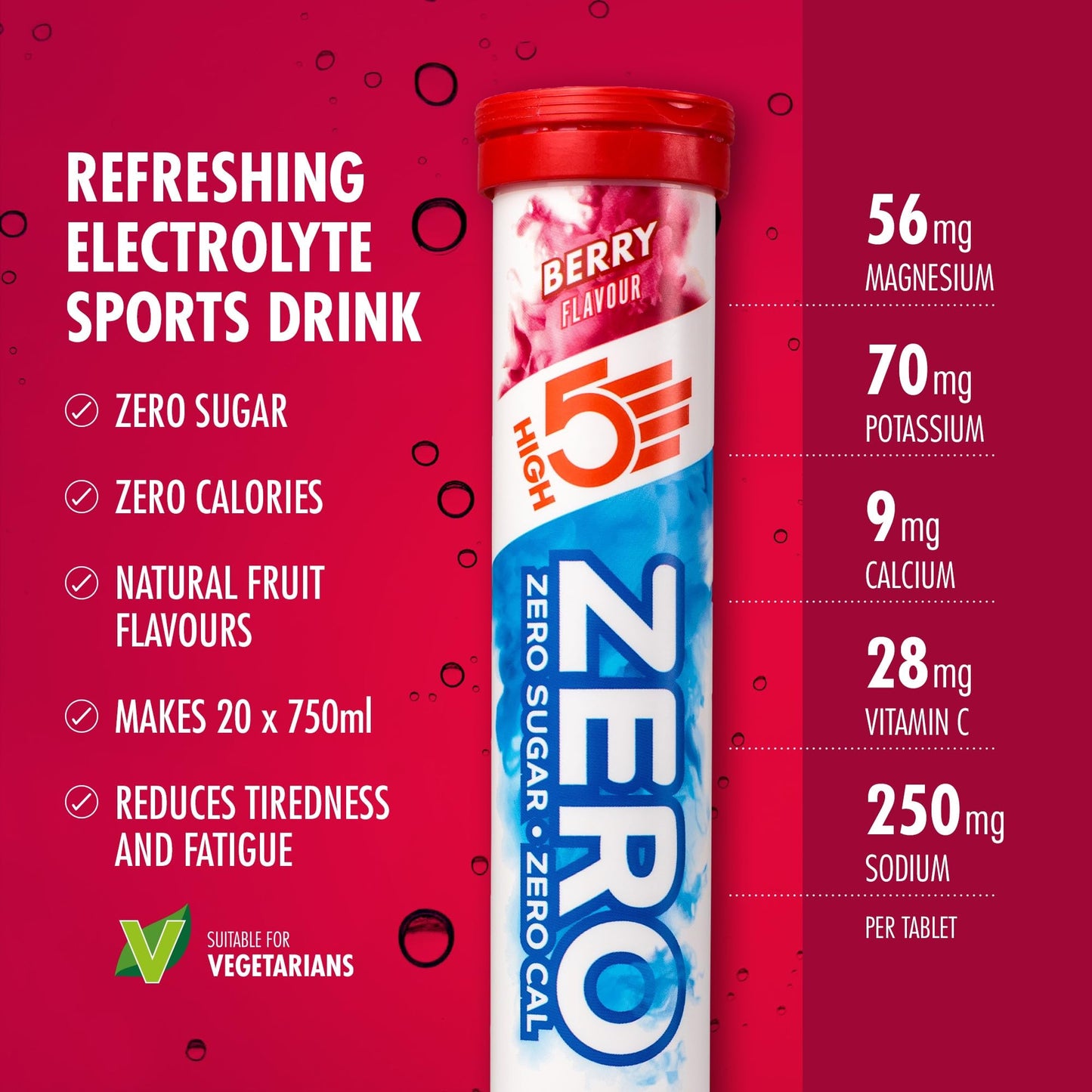 HIGH5 ZERO Electrolyte Tablet - Hydration Tablets Enhanced with Vitamin C - 0 Calories & Sugar Free - Boost Hydration, Performance & Wellness - Berry, 160 Tablets (20x, Pack of 8)
