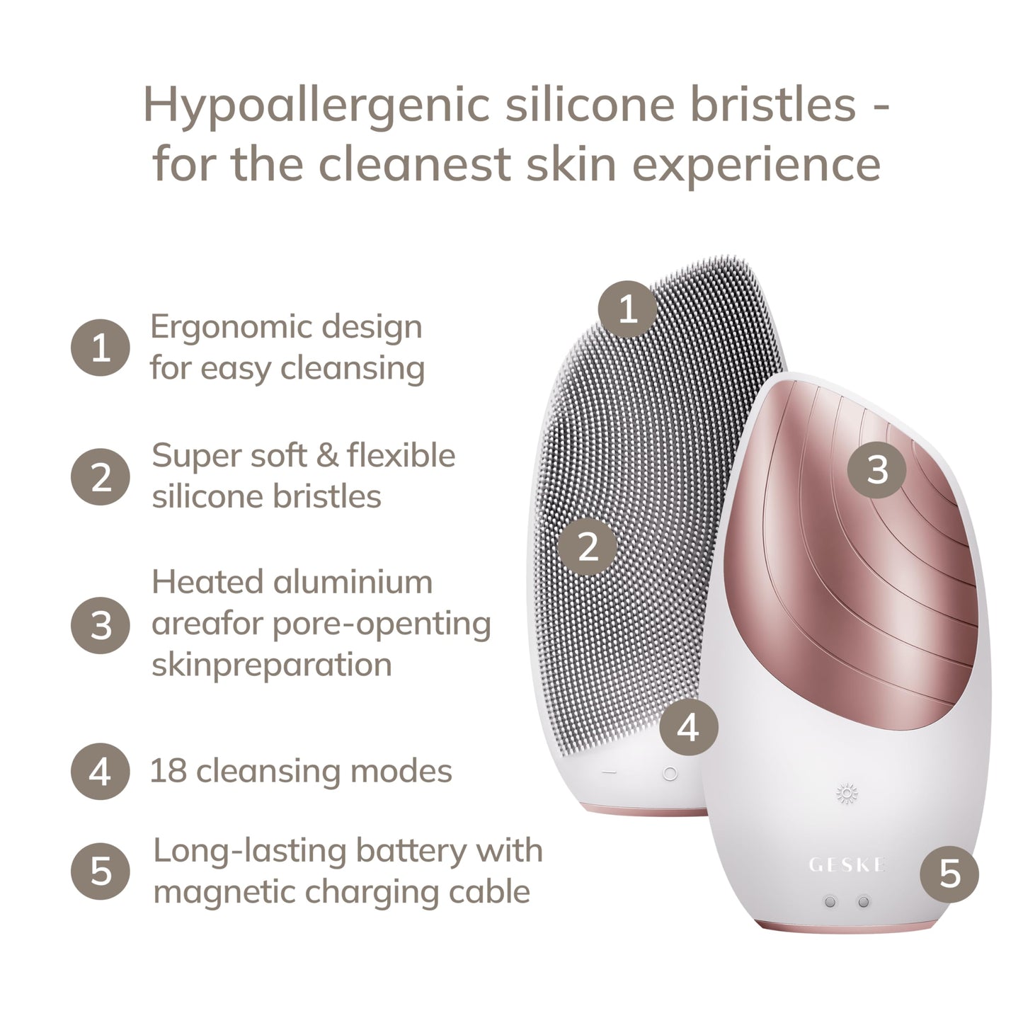 GESKE SmartAppGuided™ Sonic Thermo Facial Brush | 6 in 1 | skin cleansing | cleansing brush with thermal function | facial massager | electric facial brush | facial cleansing device