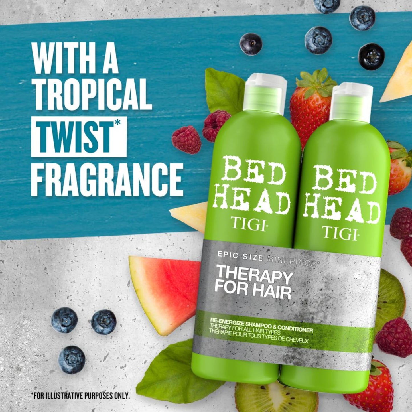Bed Head by TIGI - Re-Energise Shampoo and Conditioner Set - Deep Cleansing And Conditioning Professional Hair Treatment - Ideal For All Hair Types - 2x750ml