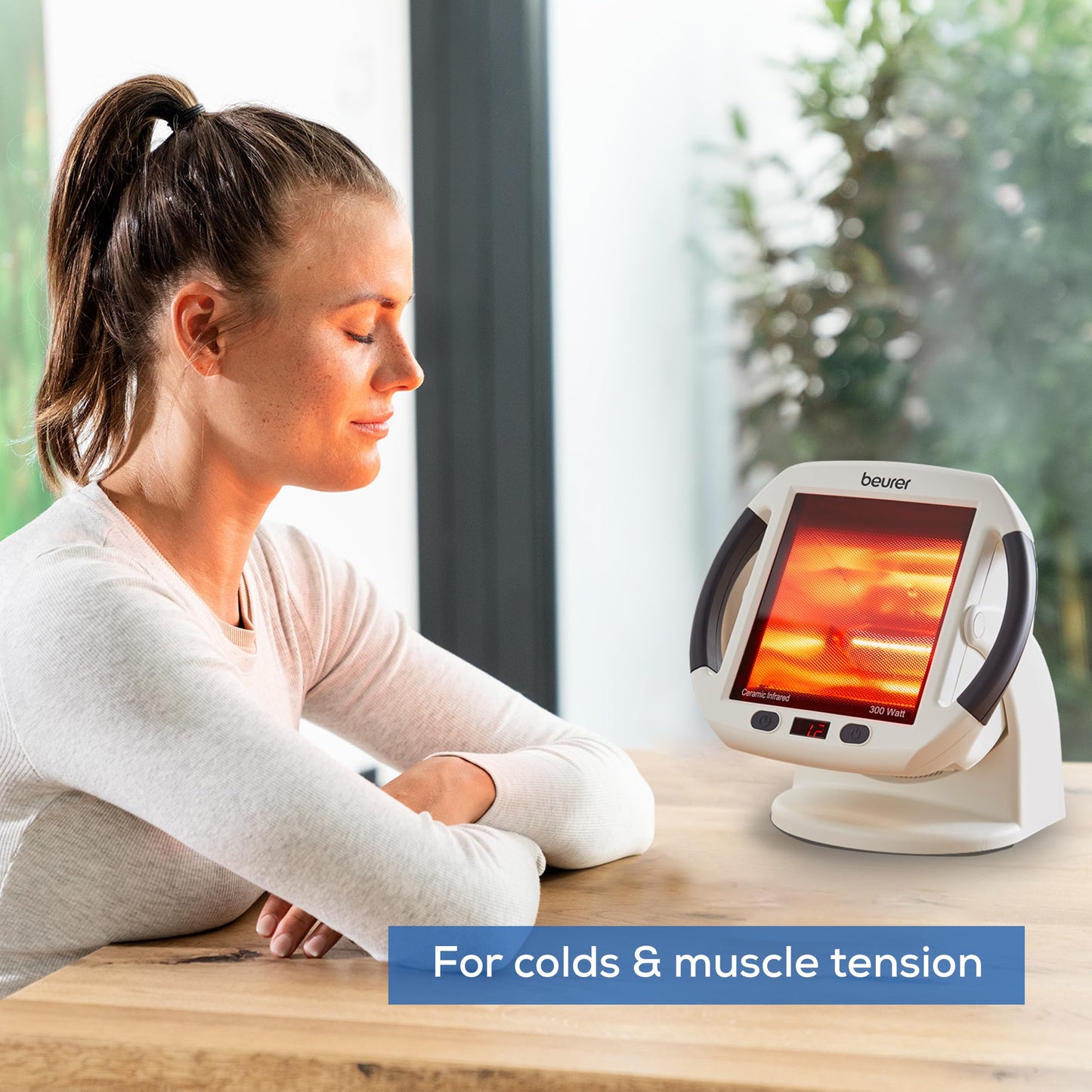 Beurer IL50 Infrared Heat Lamp, Soothing Heat For Colds And Muscle Tension, Infrared Light Therapy with 300 watts, Improves Blood Circulation, 100% UV Blocker, Medical Device