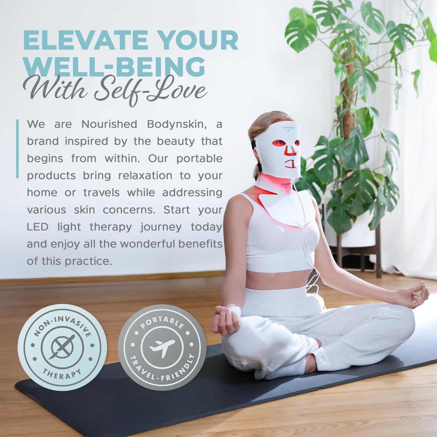Nourished Bodynskin LED Face and Neck Mask with Near-Infrared - Blue, Red Light Therapy for Face - 228 LEDs - Skincare Tool for Wrinkles, Anti-Aging