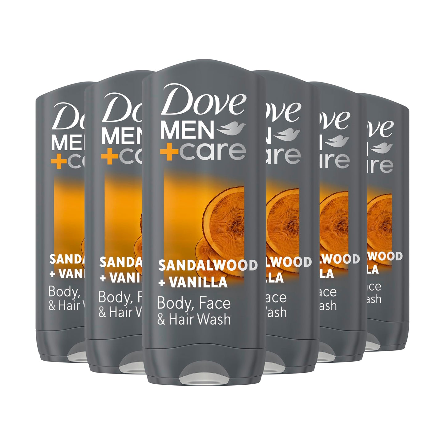 Dove Men+Care Sandalwood + Vanilla 3-in-1 Hair, Face and Body Wash Body Cleanser shower gel with MicroMoisture technology for 24 hour nourishment 6x 400 ml