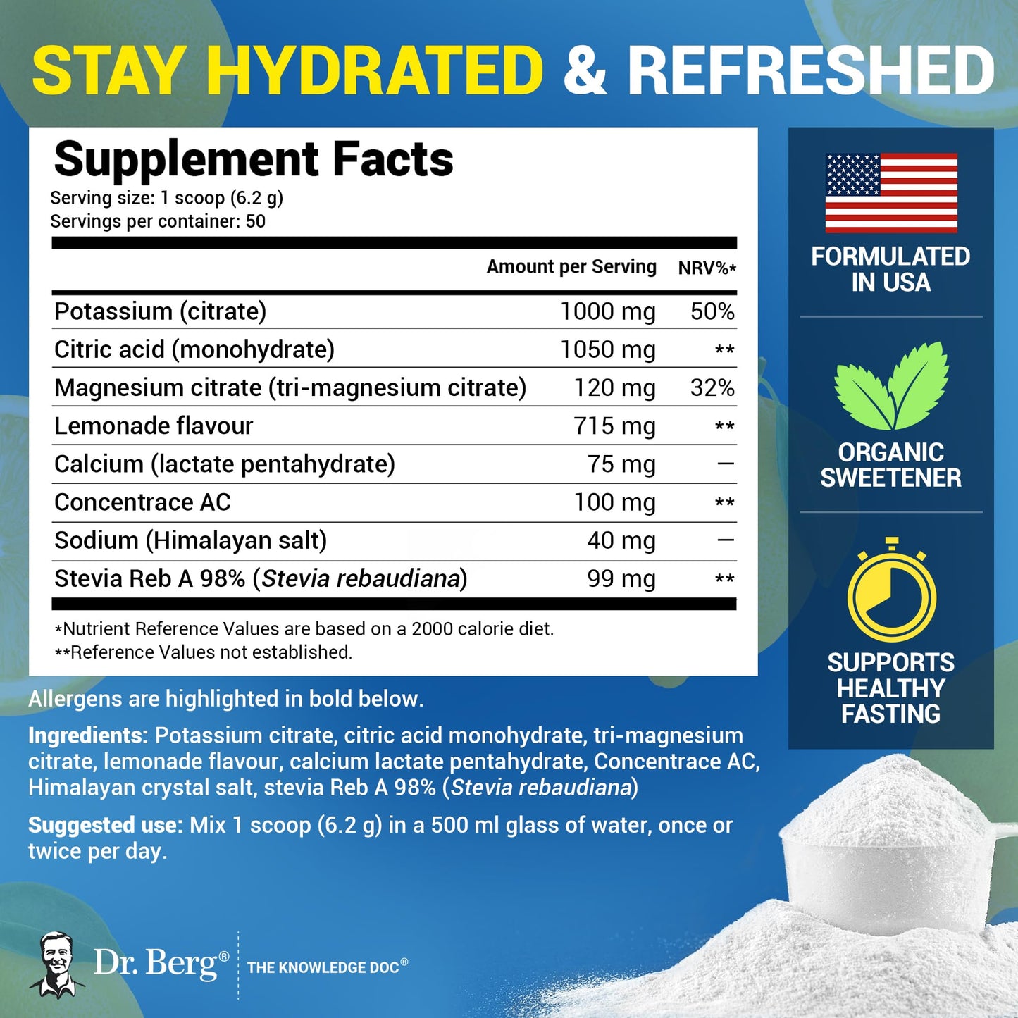 Dr. Berg Zero Sugar Hydration Keto Electrolyte Powder – Lemonade / Raspberry & Lemon (50 Servings)