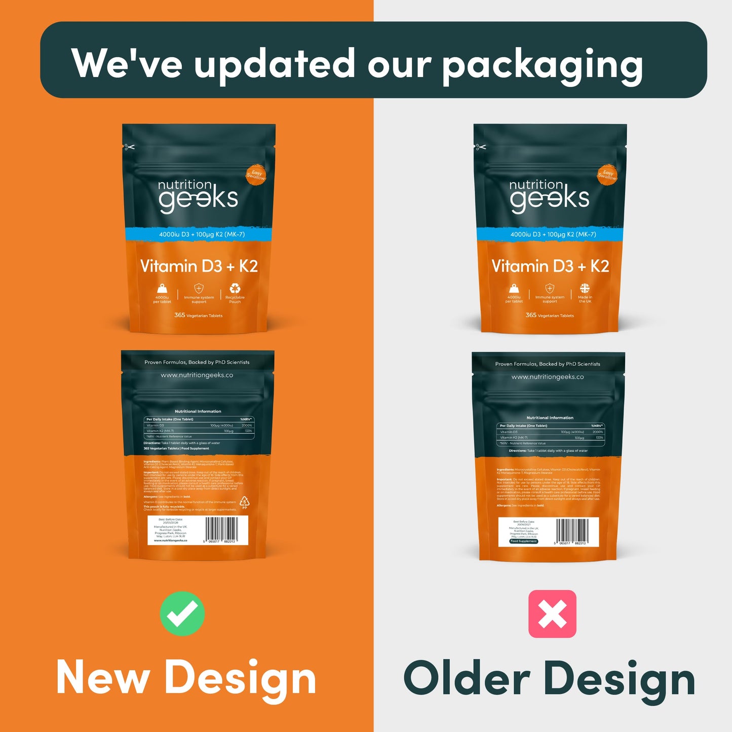 Vitamin D3 4000 IU & K2 MK-7 100µg – 365 Tablets | TRYTLION