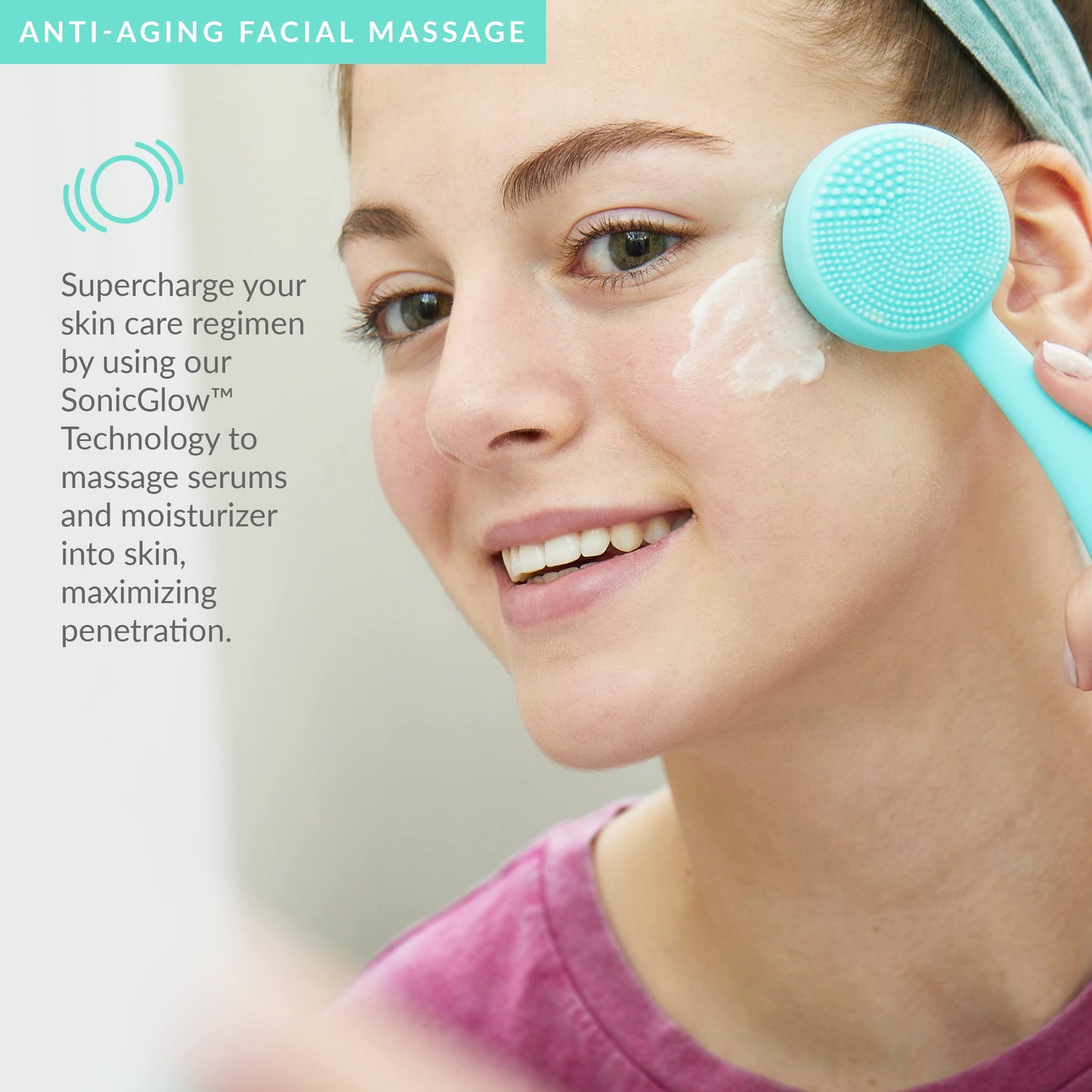 PMD Clean - Smart Facial Cleansing Device with Silicone Brush & Anti-Aging Massager - Waterproof - SonicGlow Vibration Technology - Clear Pores and Blackheads - Lift, Firm, and Tone Skin