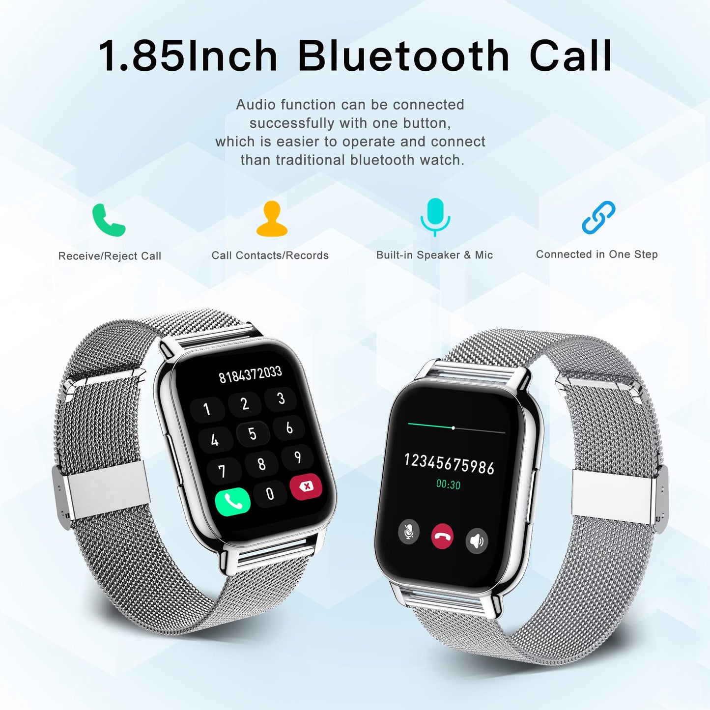 Popglory Smart Watch for Women Men Answer/Make Calls, 1.85" Smartwatch 44mm 2 Straps & Split Screen, 100+ Sports Fitness Watch with Blood Pressure/Oxygen/Heart Rate Monitor for iOS and Android