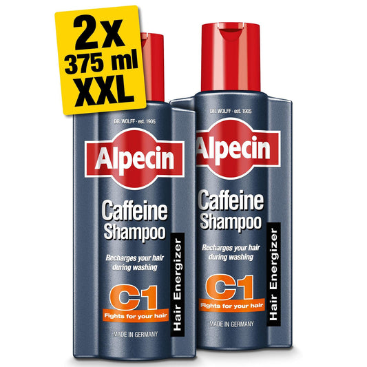 Alpecin Caffeine Shampoo C1 2x 375ml | Shampoo for Stronger and Thicker Hair | Natural Hair Growth Shampoo for Men | Made in Germany