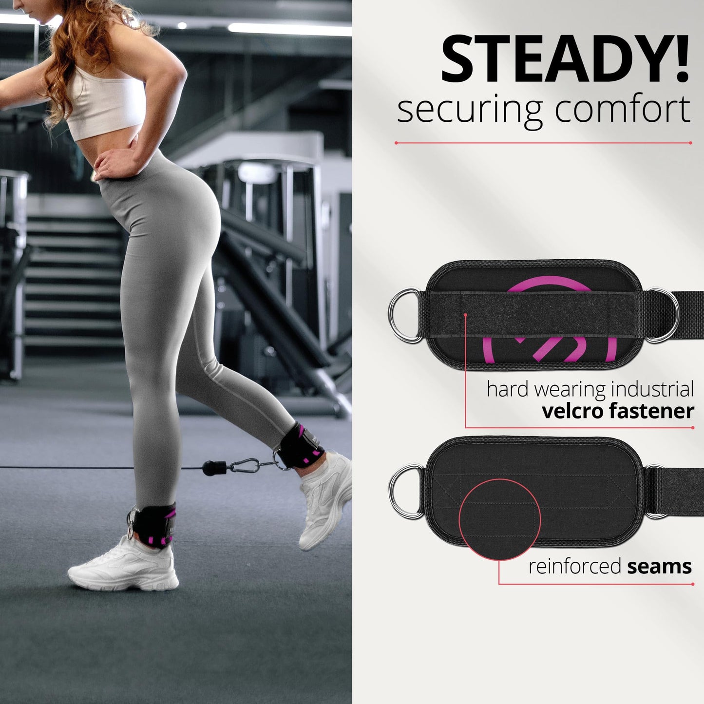 Ankle Straps Set for Cable Pulley Machine + Training Guide - 1 Pair One-Size Padded Foot Cuffs with Fastener for Workout | Leg Butt Glute Gym Fitness Sport Equipment, Women Men Footstrap Bodybuilding