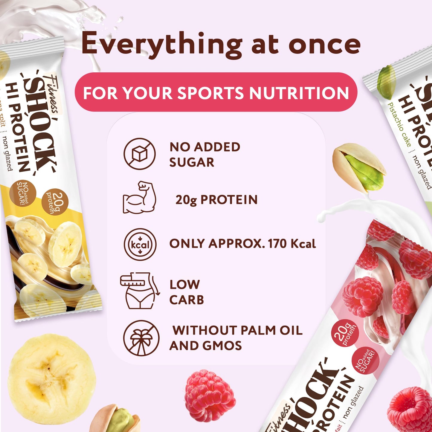 FitnesSHOCK High Protein Bars Mix Box - High 20G Protein Content Protein Bar With No Added Sugar, Low Calorie Low Carb High Fibre Flavour, 12Pcs 60G